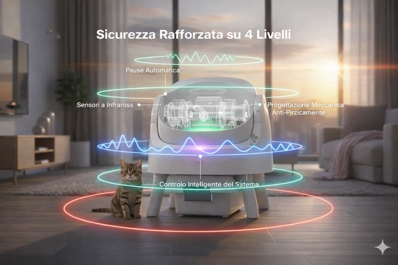 Lettiera automatica — Lettiera connessa autopulente, design silenzioso