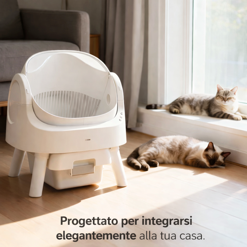 Lettiera automatica — Lettiera connessa autopulente, design silenzioso