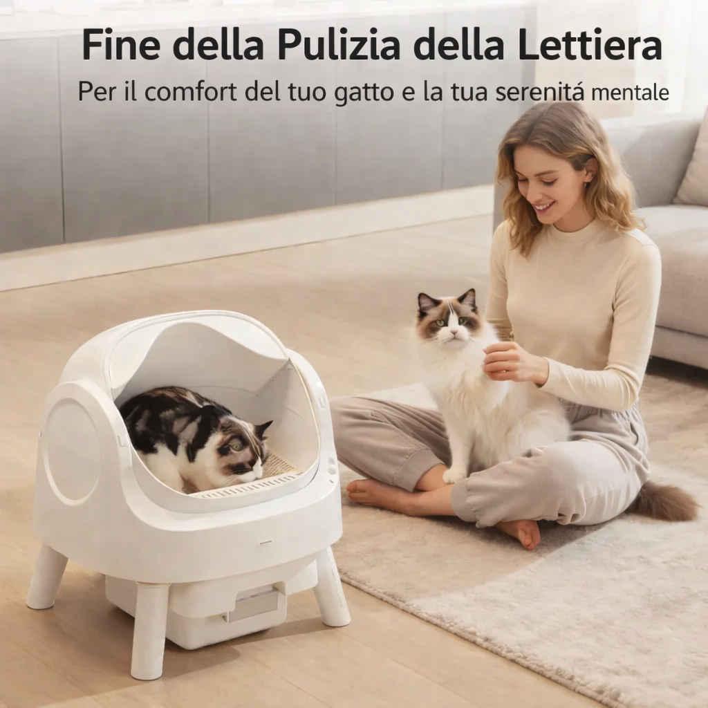 Lettiera automatica — Lettiera connessa autopulente, design silenzioso
